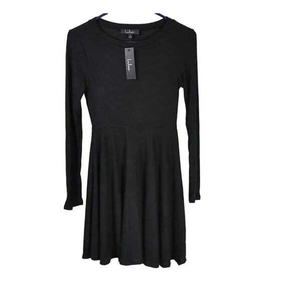 Lulu's Fit and Fair Black Ribbed Knit Long Sleeve Skater Dress M NWT - Picture 4 of 6